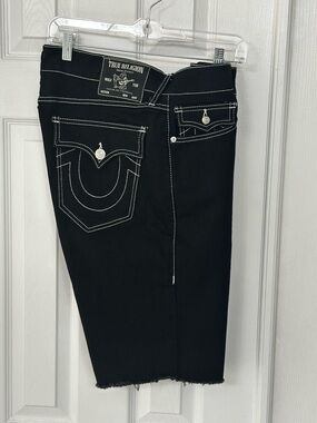 True Religion Black Denim Pencil Skirt with White Contrast Stitching
